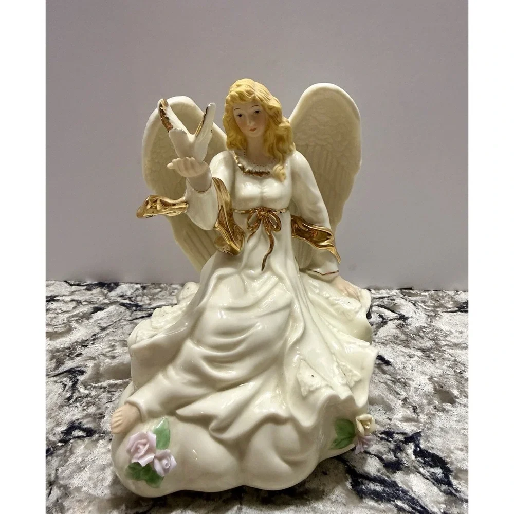 Classic Treasures Porcelain Angel with White Dove Musical Figurine 6.5